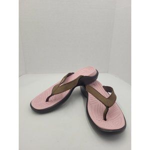 Crocs Flip Flops Thong Sandals Women's Size 7 Style 11211 Pink with Brown strap